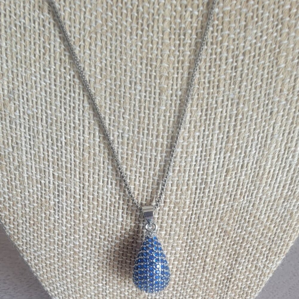 Simulated Blue Diamond Pendant and Earrings Set
